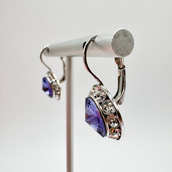 Vintage Rivoli Crystal Headlight Halo Stud Earrings Purple Sparkling Dazzling - Picture 8 of 12